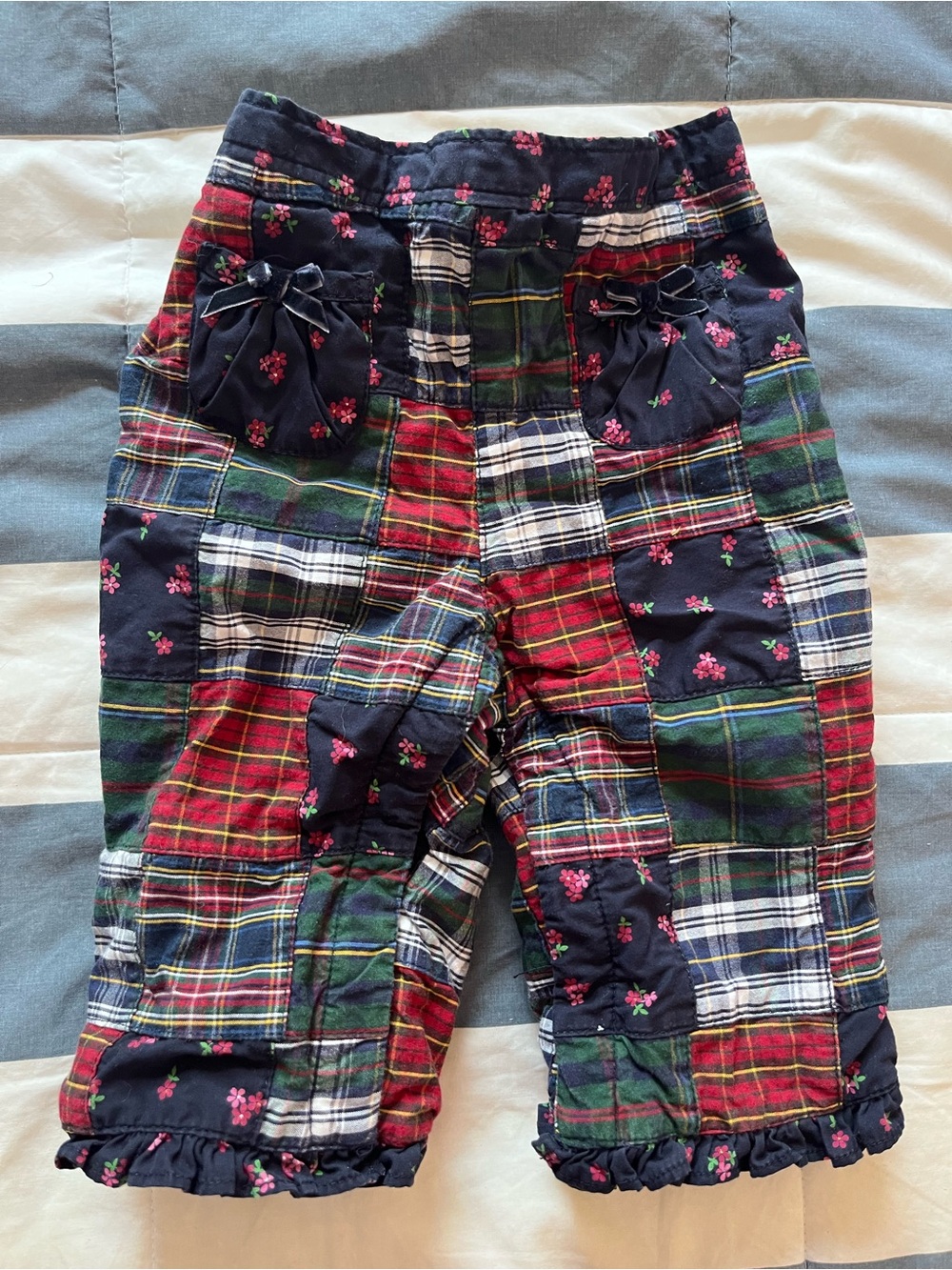 GAP Girls Plaid Patchwork Pants in Navy, Red & Green